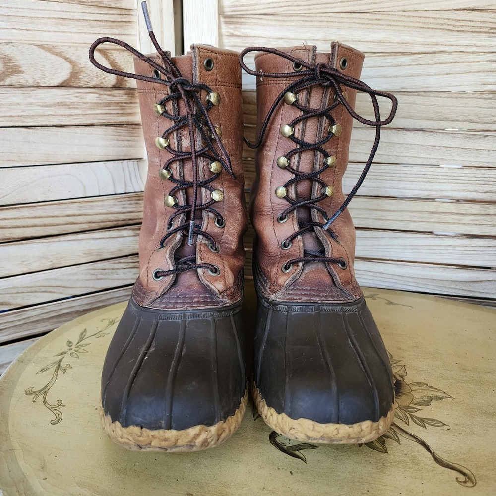 Vintage L.L. Bean 10 M Brown Leather Maine Hunting Shoe Duck Boots Preppy Fall